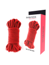 Cuerda de bondage Darkness de algodón rojo de 10 metros enrollada junto a su caja