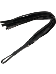 Flogger Darkness de tiras planas negras con mango estriado y lazo de muñeca