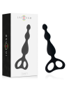 Cadena anal Intense Danti en silicona negra junto a su caja blanca y negra de la marca Intense