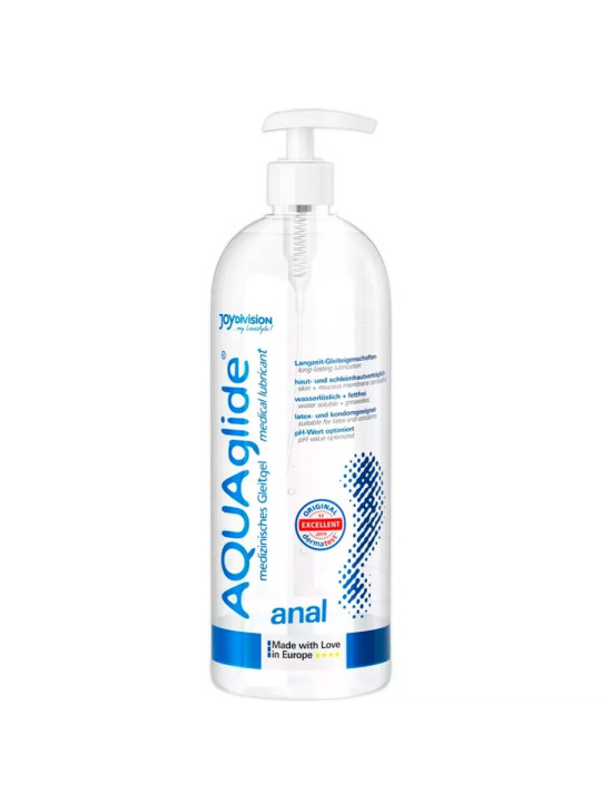 Botella de 1 litro de Joydivision AQUAglide anal, lubricante anal de base agua con bomba dosificadora