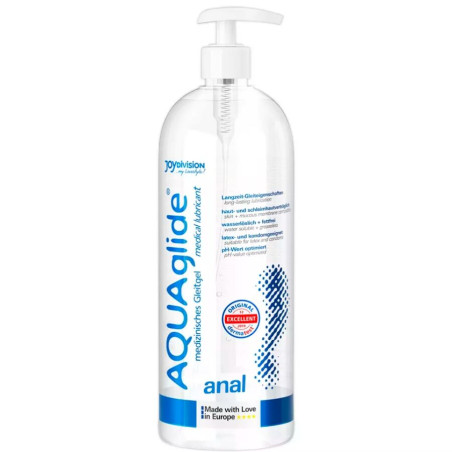 Botella de 1 litro de Joydivision AQUAglide anal, lubricante anal de base agua con bomba dosificadora