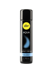 Frasco de 100 ml de lubricante de base agua pjur Aqua, botella negra con logotipo amarillo