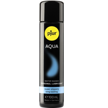 Frasco de 100 ml de lubricante de base agua pjur Aqua, botella negra con logotipo amarillo