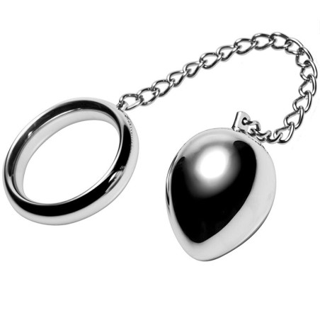 Anillo Metal Hard de acero inoxidable con cadena y pieza anal metálica en forma de gota