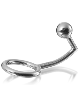 Anillo Metal Hard Intruder de acero quirúrgico pulido con varilla curva y bola anal en el extremo