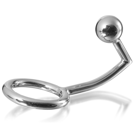 Anillo Metal Hard Intruder de acero quirúrgico pulido con varilla curva y bola anal en el extremo