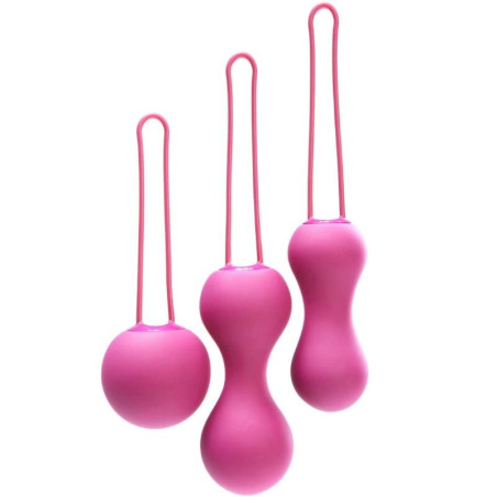 Set Je Joue Ami en fucsia: tres bolas chinas de silicona con peso progresivo y cordón