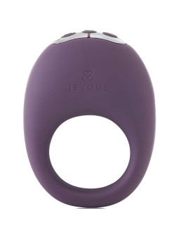 Je Joue Mio morado, anillo vibrador de silicona con placa de tres botones plateada y logotipo Je Joue