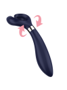 Satisfyer Endless Fun azul con flechas que muestran el giro de 180° del cabezal de dos brazos
