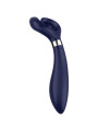 Multivibrador Satisfyer Endless Fun azul de perfil: tronco insertable curvo, dos botones y brazos flexibles