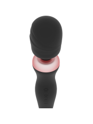 Rithual Akasha 2.0 en negro, masajeador wand de silicona con cabeza flexible y aro luminoso en el cuello