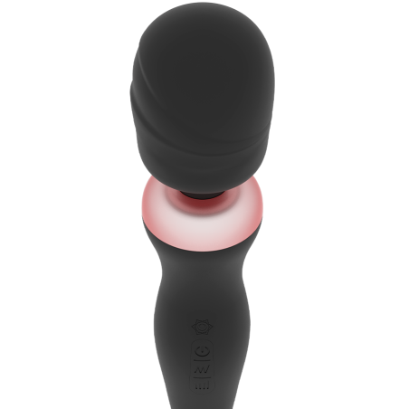 Rithual Akasha 2.0 en negro, masajeador wand de silicona con cabeza flexible y aro luminoso en el cuello