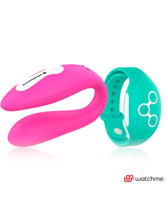 Detalle del vibrador Wearwatch en forma de U con botón lateral y del reloj mando WatchMe