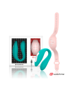 Vibrador dual Wearwatch WatchMe en aguamarina con reloj mando rosa, cable de carga y su caja