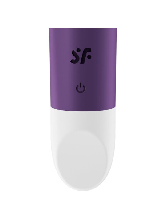 Detalle del botón único y del logotipo Satisfyer en la bala vibradora Ultra Power Bullet 2
