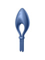 Anillo vibrador Satisfyer Bullseye en azul, con lazo ajustable y botón de encendido en la cabeza