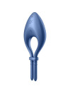 Anillo vibrador Satisfyer Bullseye en azul, con lazo ajustable y botón de encendido en la cabeza