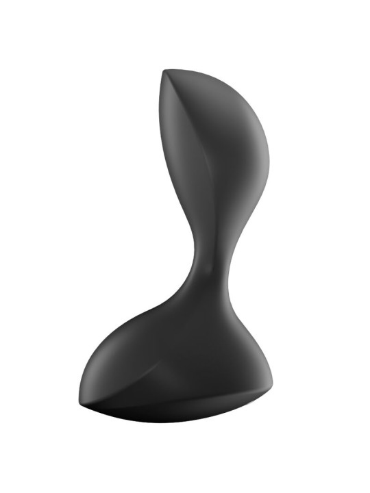 Perfil del Satisfyer Sweet Seal negro: cuerpo aplanado, cuello estrecho y base de seguridad