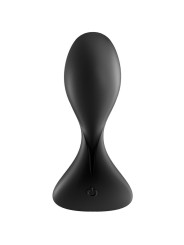 Satisfyer Trendsetter negro de frente: cabeza aplanada tipo lengua, cuello estrecho y base de seguridad