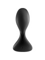 Satisfyer Trendsetter negro de frente: cabeza aplanada tipo lengua, cuello estrecho y base de seguridad