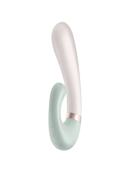 Satisfyer Heat Wave, vibrador de doble estímulo con cuerpo claro y brazo en verde menta