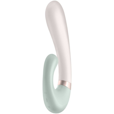 Satisfyer Heat Wave, vibrador de doble estímulo con cuerpo claro y brazo en verde menta