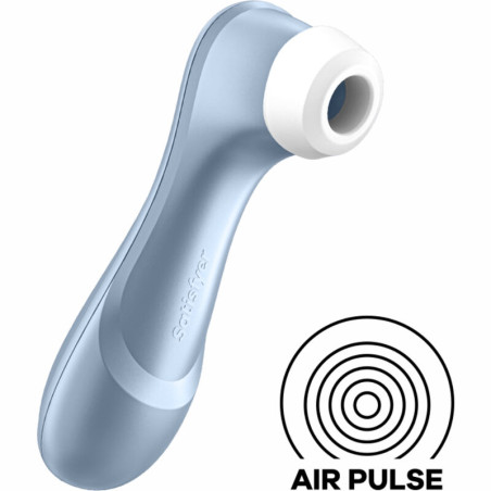 Satisfyer Pro 2 en azul, succionador de clítoris con cabezal blanco de silicona y sello Air Pulse