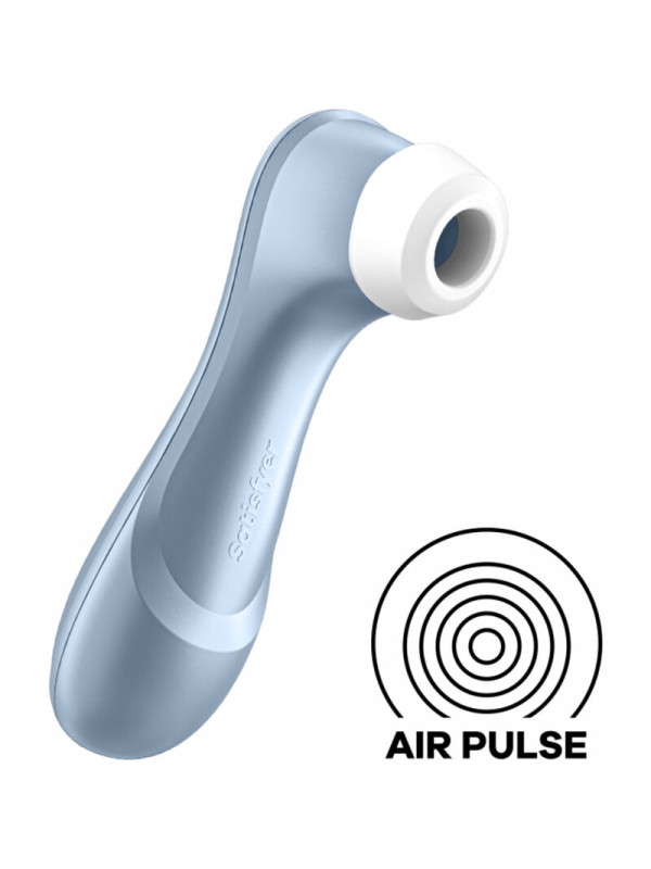 Satisfyer Pro 2 en azul, succionador de clítoris con cabezal blanco de silicona y sello Air Pulse