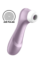 Satisfyer Pro 2 en color lila con el cabezal de silicona blanco y el distintivo de tecnología Air Pulse
