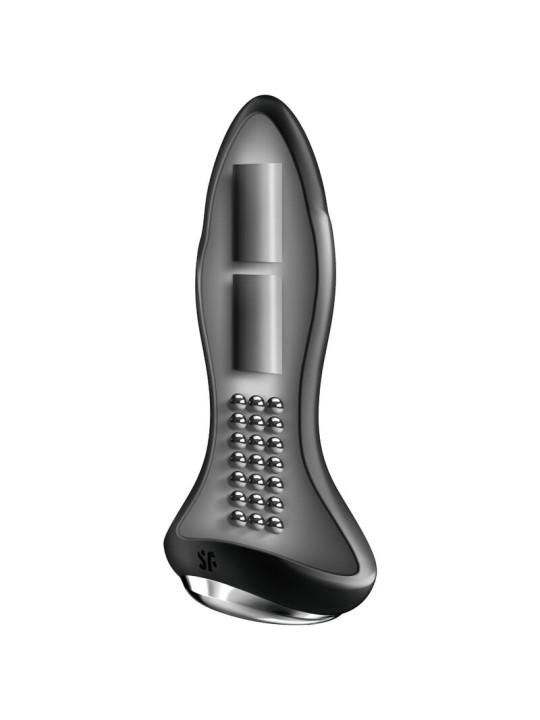 Vista interior del Satisfyer Rotator Plug 1+: dos motores y filas de perlas giratorias en la base