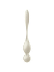 Satisfyer Love Birds 1 en blanco de frente: dos bolas de silicona y asa plana con botón