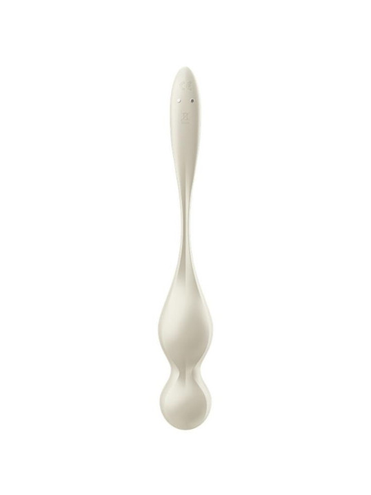 Satisfyer Love Birds 1 en blanco de frente: dos bolas de silicona y asa plana con botón