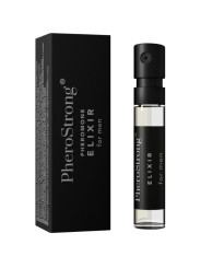 Vial de 2 ml de PheroStrong Pheromone Elixir for Men con etiqueta negra y su caja negra