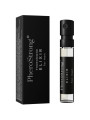 Vial de 2 ml de PheroStrong Pheromone Elixir for Men con etiqueta negra y su caja negra