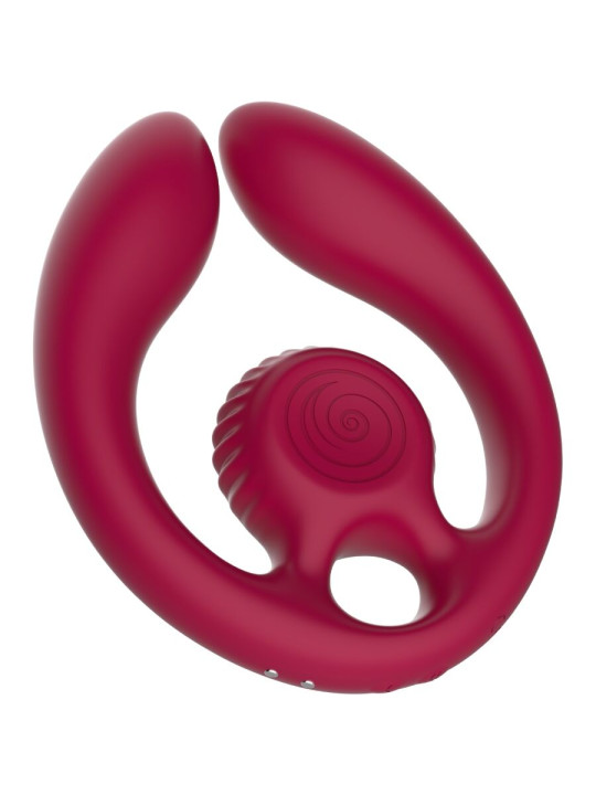 Snail Vibe Gizi Duo en burdeos, vibrador doble para parejas con brazos flexibles y cabezal con anilla para el dedo