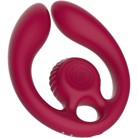 Snail Vibe Gizi Duo en burdeos, vibrador doble para parejas con brazos flexibles y cabezal con anilla para el dedo