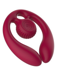 Vista trasera del Snail Vibe Gizi Duo burdeos con cabezal en espiral, anilla Finger Lock y contactos de carga magnética