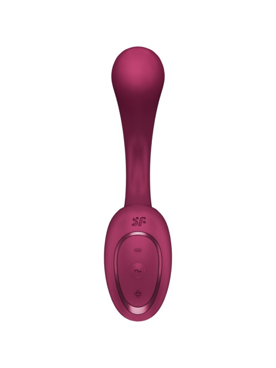 Vista frontal del Satisfyer G for Goddess 2 burdeos con botones menos, programa y más