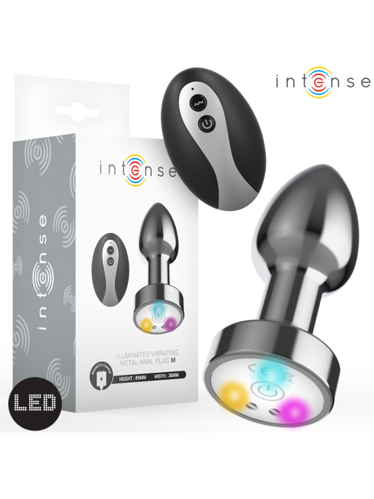 INTENSE - PLUG ANAL DE METAL VIBRADOR CON LUCES LED Y CONTROL REMOTO