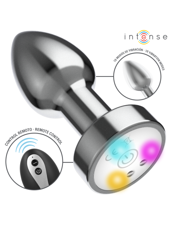 INTENSE - PLUG ANAL DE METAL VIBRADOR CON LUCES LED Y CONTROL REMOTO