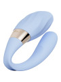 Vibrador para parejas LELO Tiani Twist en color celeste, silicona con aro dorado