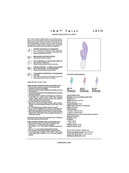 LELO - INA TWIST VIBRADOR RABBIT PUNTO G Y CLÍTORIS LAVANDA