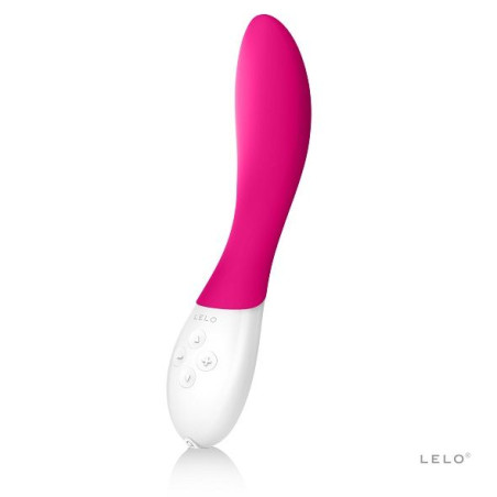 Vibrador de punto G LELO Mona 2 en fucsia, con cuerpo curvo de silicona y mango blanco con botones