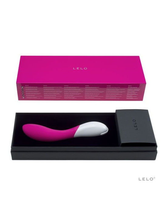 Caja de regalo del LELO Mona 2 abierta, con el vibrador y un estuche negro de accesorios