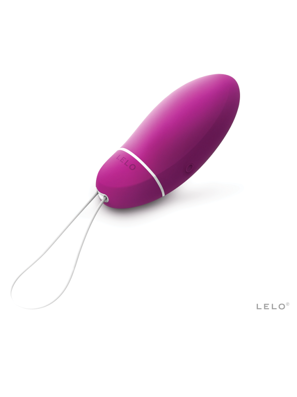 LELO Luna Smart Bead en morado: bala de Kegel de silicona con franja blanca y cordón de extracción