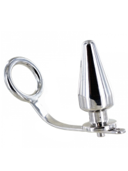 Anillo de acero Metal Hard con barra curva y plug anal cónico atornillado a la base