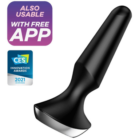 Plug anal vibrador Satisfyer Plug-ilicious 2 en negro, con base ancha y sellos de app y CES 2021