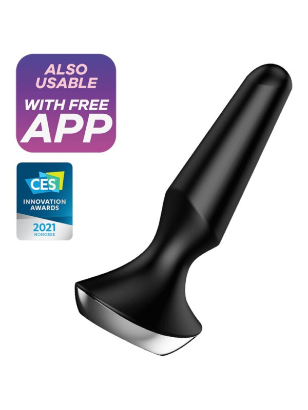 Plug anal vibrador Satisfyer Plug-ilicious 2 en negro, con base ancha y sellos de app y CES 2021