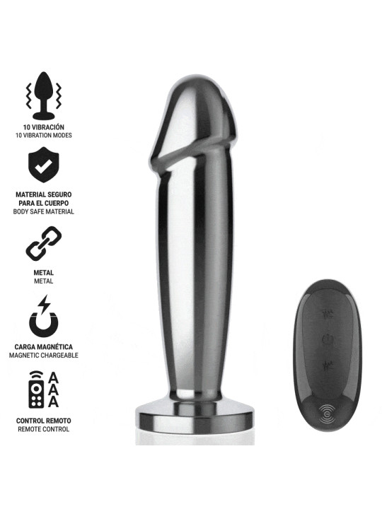 Plug anal Intense de metal con iconos de 10 modos de vibración, carga magnética y control remoto