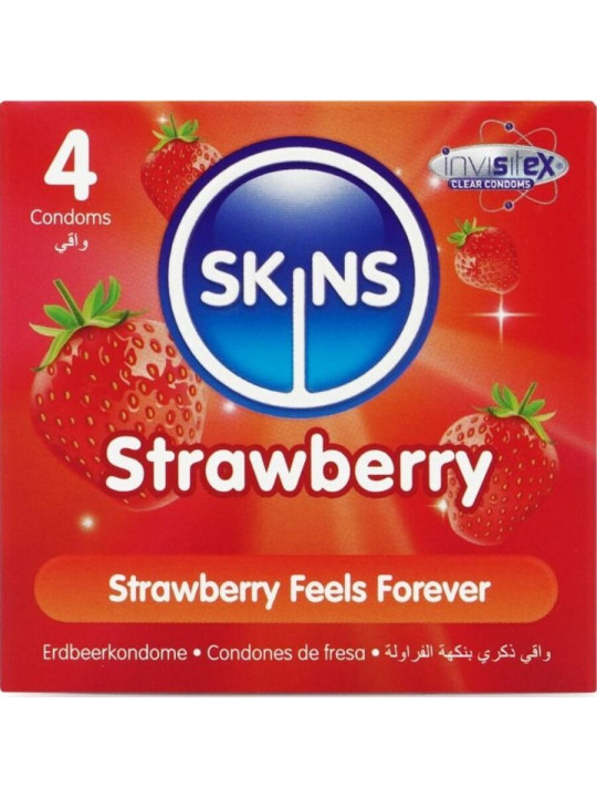 Skins: pack de 4 preservativos premium sabor fresa